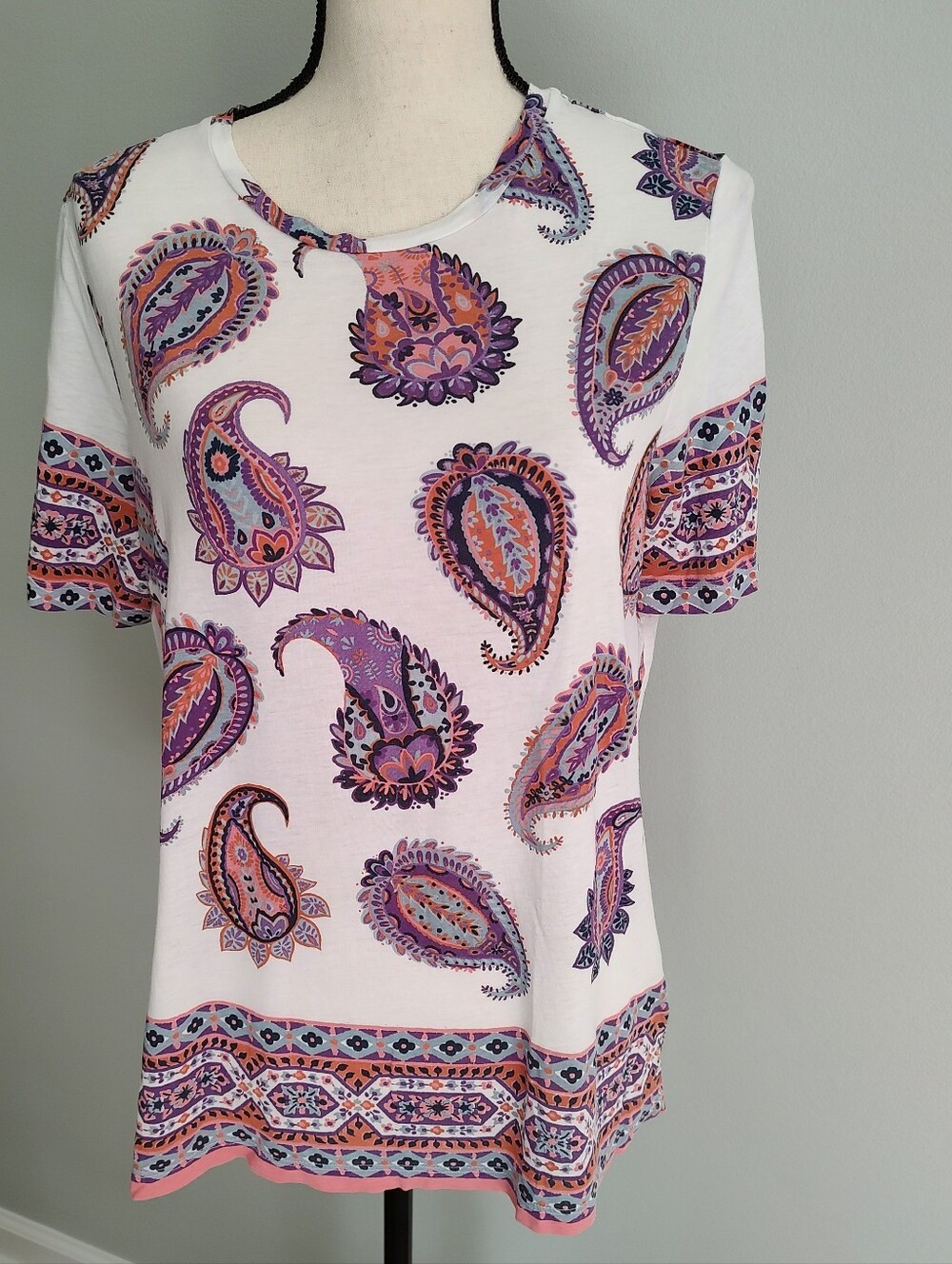 Tory Burch Purple Paisley Pima Cotton T-shirt Top Lightweight Coastal L